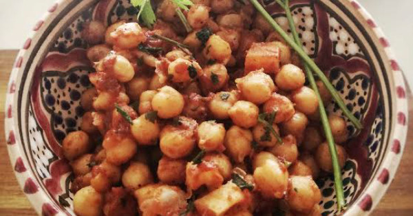 Chickpea curry with garam masala, cumin, and turmeric