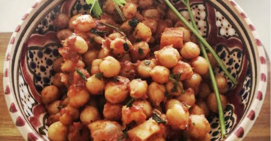 Chickpea curry with garam masala, cumin, and turmeric