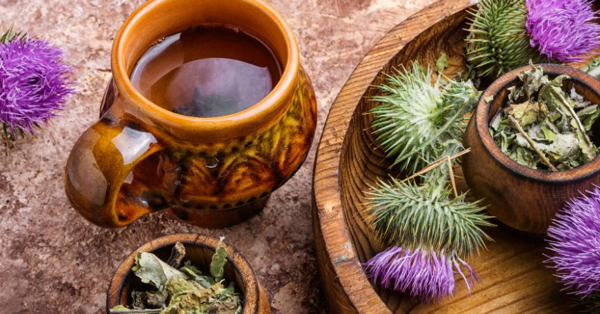 tazza di tisana di cardo mariano