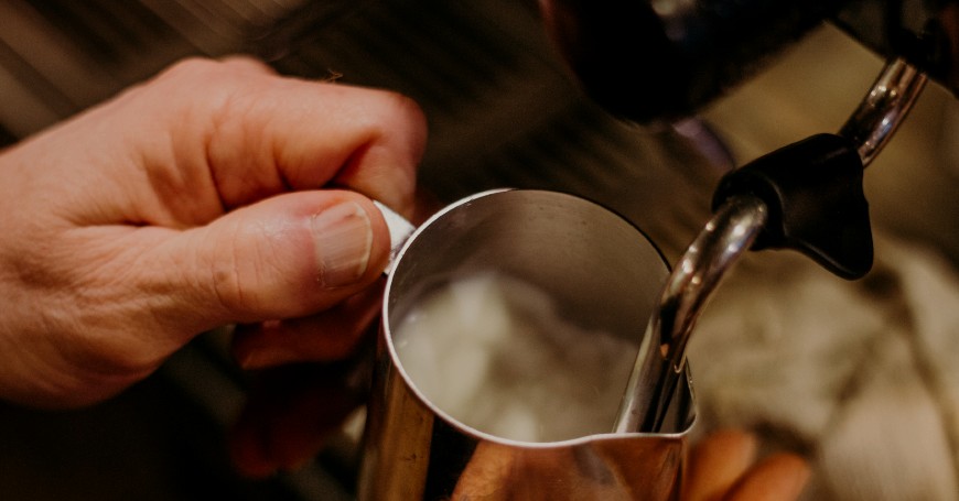 whipping milk for hojicha latte