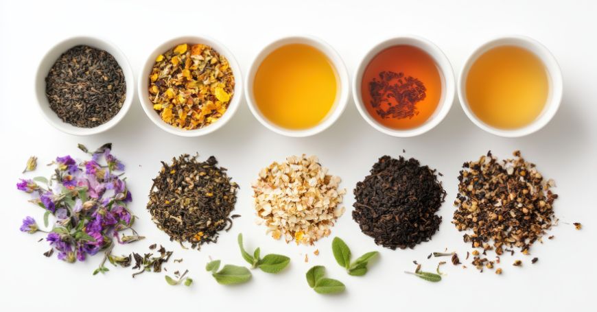 ciotole con erbe per tisane antinfiammatorie